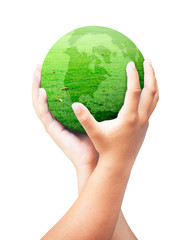 World environment day concept: Earth globe in two human hands isolated on white background. Elements of this image furnished by NASA