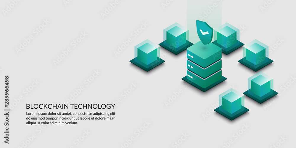 Poster blockchain technology concept, security data cryptography background