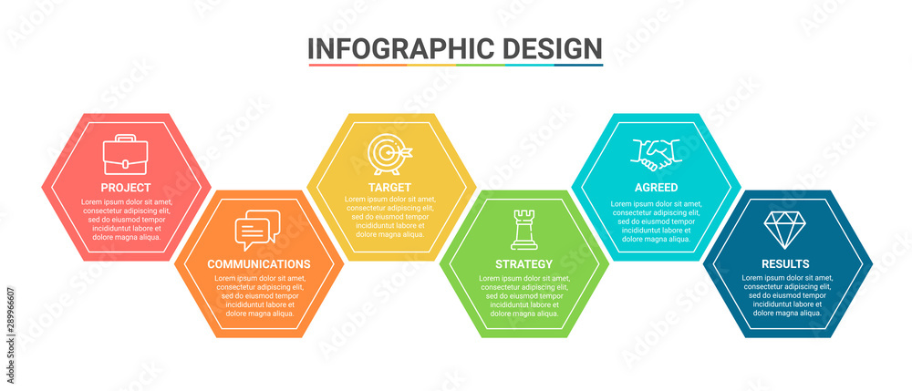 Poster infographic template hexagon design options and steps progress bussines vector