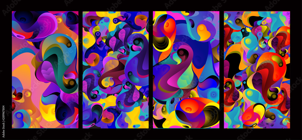 Poster vector abstract colorful geometric and curvy pattern background illustration. set of abstract tribal