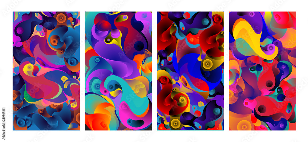 Poster vector abstract colorful geometric and curvy pattern background illustration. set of abstract tribal