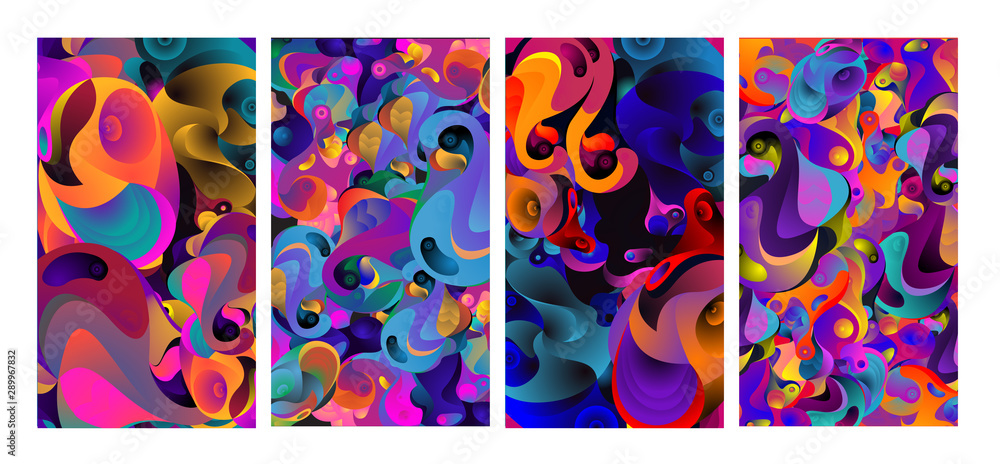 Poster vector abstract colorful geometric and curvy pattern background illustration. set of abstract tribal