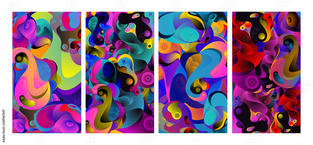 Poster vector abstract colorful geometric and curvy pattern background illustration. set of abstract tribal
