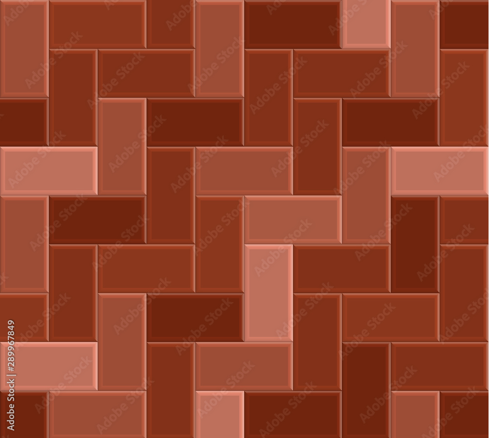 Wall mural 3D brick stone pavement, red pathway vector pattern, sidewalk texture