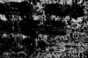Old grunge weathered wall background. Abstract black and white illustration background. Monochrome vintage surface with dirty pattern in cracks, spots, dots.
