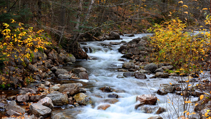 Fototapeta premium Water falls in rural Quebec near Mount-Tremblant in autumn time