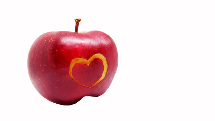 Heart symbol on red apple background,  Valentine's concept background