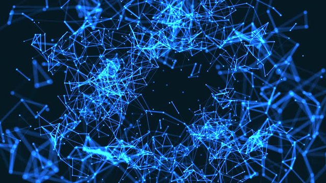 Technology Network Background Concept. A Flying Through Digital Data Tunnel, Made Of Digital Nodes And Connection Paths. Digital, Communication And Technology Network Background.
