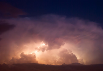 Thunderstorm Lightning at cloudy dark rainy sky.