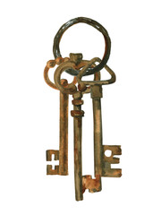 Old keys. Watercolor illustration, set of elements.