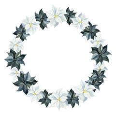 Wreath for halloween isolated on a white background. Watercolor illustration with skull and flowers. Suitable for cards, invitations, holidays, etc.