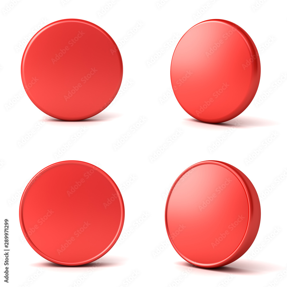 Leinwandbilder Blank red button or badge isolated on white background with shadow 3D rendering
