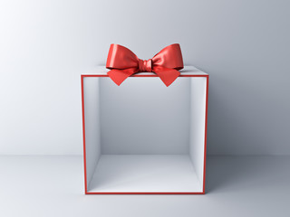 Blank empty display gift box showcase on white room background with shadow 3D rendering