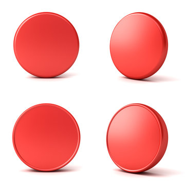 Blank red button or badge isolated on white background with shadow 3D rendering