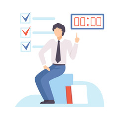 Businessman Planning, Organizing and Controlling Working Time, Efficient Time Management Business Concept Flat Vector Illustration