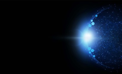 Abstract Light out technology background Hitech communication concept innovation send for planet earth with sunrise and technology network.