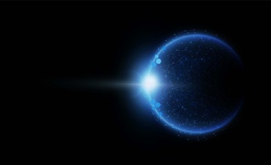 Abstract Light out technology background Hitech communication concept innovation send for planet earth with sunrise and technology network.