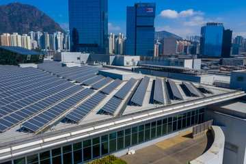 Top view of solar panel on roof top building - Powered by Adobe