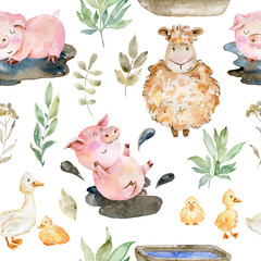 Watercolor farm pattern.