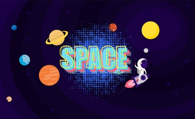 Space, Memphis geometric bright style for back to school. education background, banner, poster.