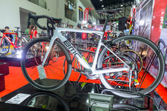 BMC Switzerland road bicycle sale in International Bangkok Bike 2018 Bike Expo fair in Thailand. Today most thai people attention in exercise especially cycling. Bangkok, Thailand 6 May 2018.