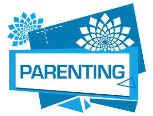 Parenting Blue Squares Triangles Floral Text 
