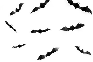 Halloween background with bats on white table top view