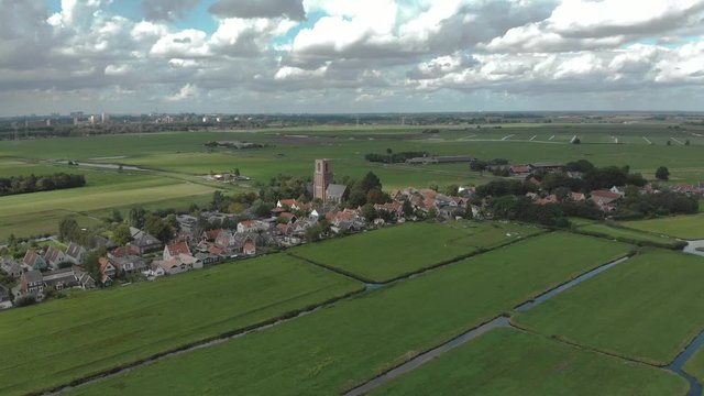 Aerial approach of the village of Ransdorp just outside Amsterdam