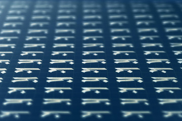 Handwriting white on dark blue symbol filling pattern. Calligraphic letter K learning skills paper...