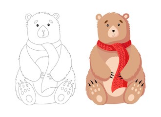 Christmas bear. Flat vector illustration isolated on a white background