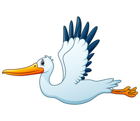 Cartoon white stork flying