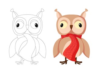 Cute Brown Owl with big eyes Cartoon character isolated on white background