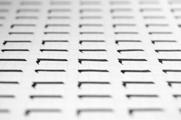 Handwriting black and white symbol filling pattern. Calligraphic letter L learning skills paper...