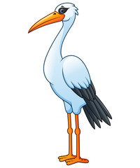 Cartoon white stork isolated on white background