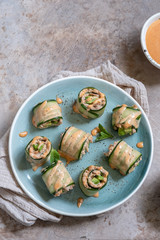 Cucumber roll with tuna, avocado and mayo chili sauce