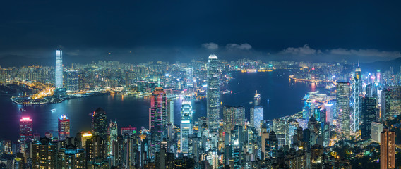 Fototapeta na wymiar Panorama of Victoria Harbor of Hong Kong city at night