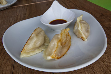 Grilled meat ravioli. Asian traditional food: Niku Yaki Gyoza 