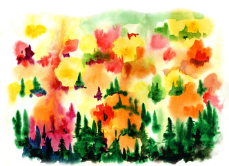 Autumn forest watercolor background