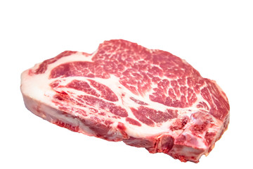 Pork neck cut steak on white background