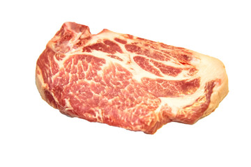 Pork neck cut steak on white background