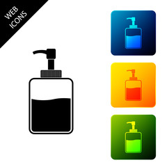 Hand sanitizer bottle icon isolated on white background. Disinfection concept. Washing gel. Alcohol bottle for hygiene. Set icons colorful square buttons. Vector Illustration