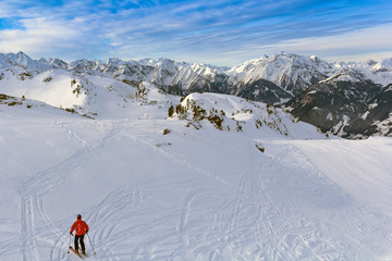 Naklejka na ściany i meble Austrian Alps in winter. Zillertal Arena mountain landscape at Tirol, Top of Europe