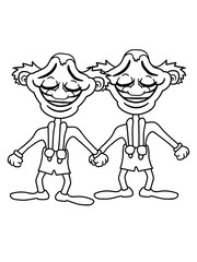 design 2 freunde tem paar brüder latzhose clown müde schlafen lustig gesicht grinsen komisch kopf augen nase mund comic cartoon clipart grinsen lachen
