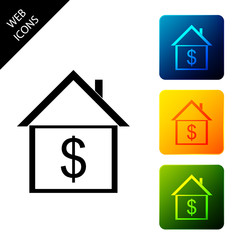 House with dollar icon isolated on white background. Home and money. Real estate concept. Set icons colorful square buttons. Vector Illustration