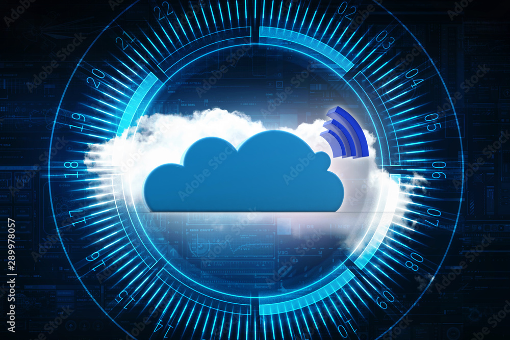 Poster 3d rendering cloud online storage icons with wifi