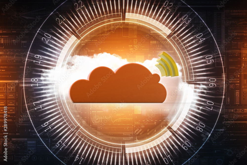 Poster 3d rendering cloud online storage icons with wifi