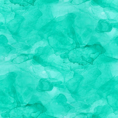Seamless pattern abstract background turquoise blot. Hand drawn watercolor.