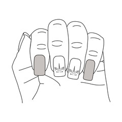 Closed hand displaying finger nail design. Vector illustration.