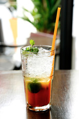 fresh drink with ice and lemon