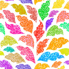 Seamless pattern with stylized autumn leaves. Autumn watercolor leaves on isolated white background. Bright colorful foliage.